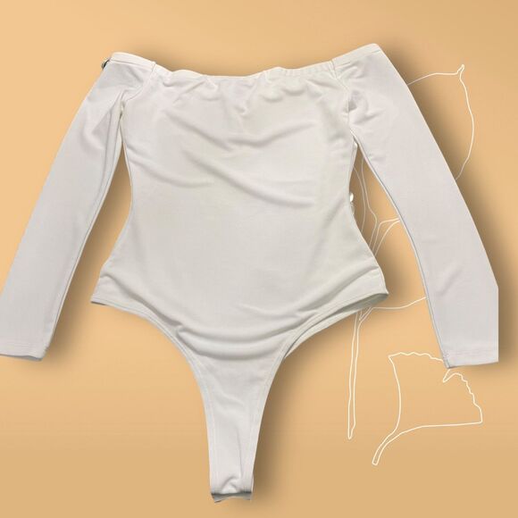 FOREVER 21 Women White Long-sleeve Off The Shoulder Bodysuit Small - Picture 3 of 9